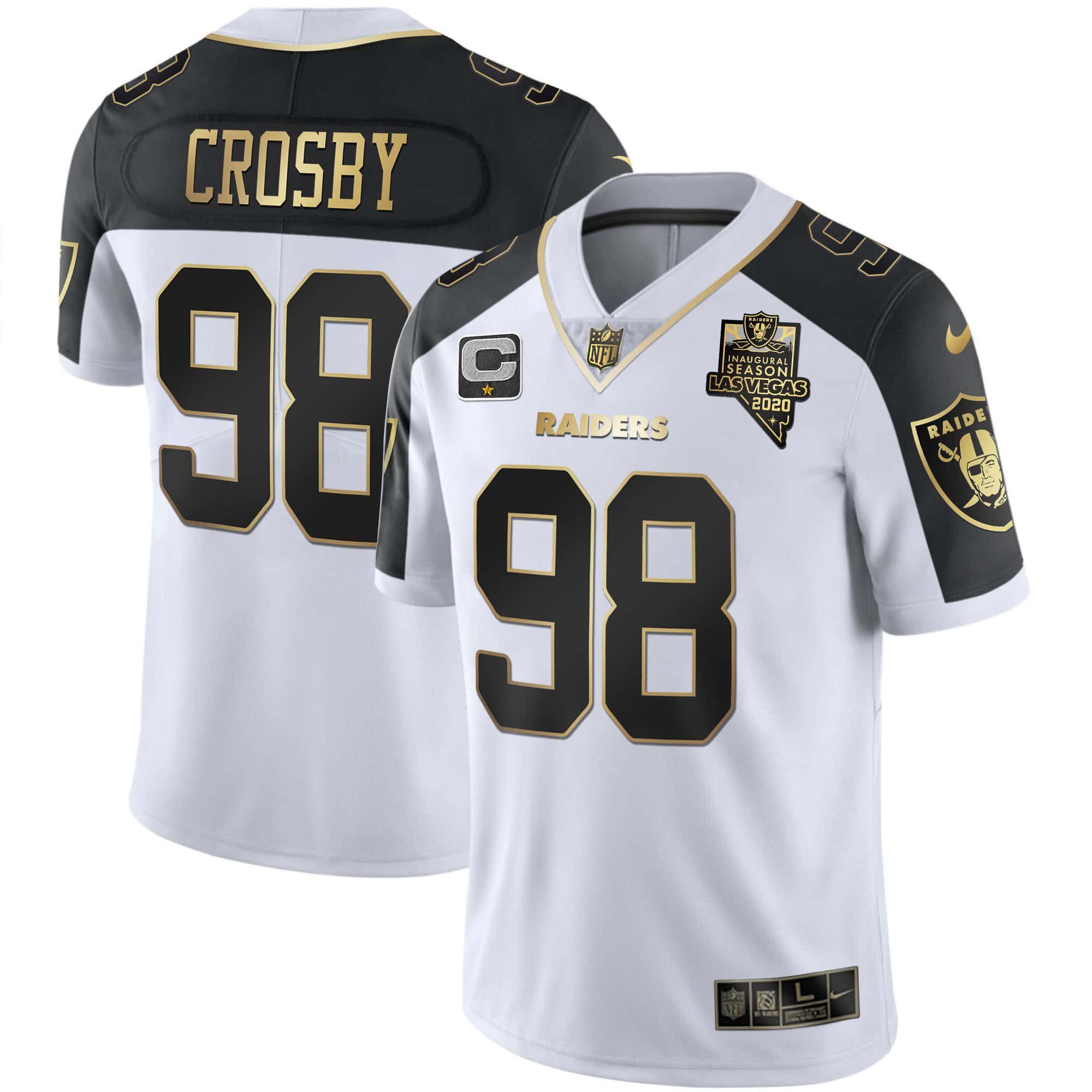 Men Oakland Raiders #98 Crosby 2024 Nike Vapor White Gold & Black Inverted Limited NFL Jersey